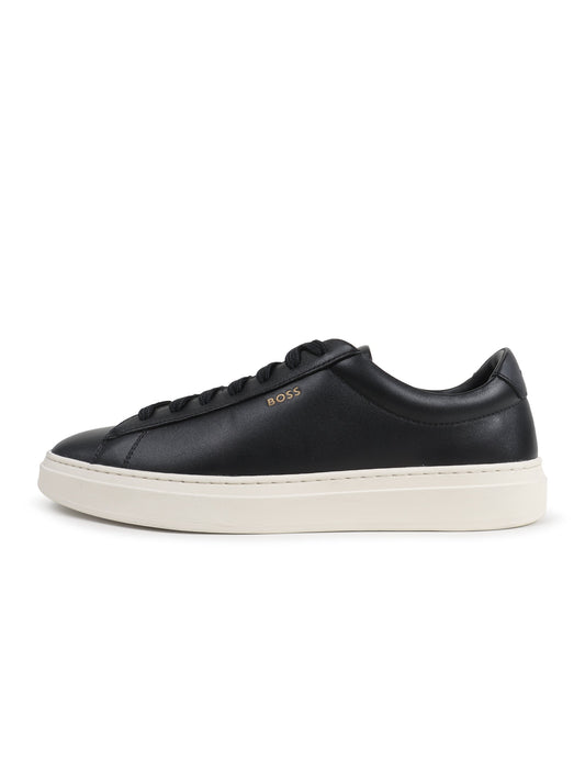 Black and white casual shoe with Hugo Boss logo on a white background
