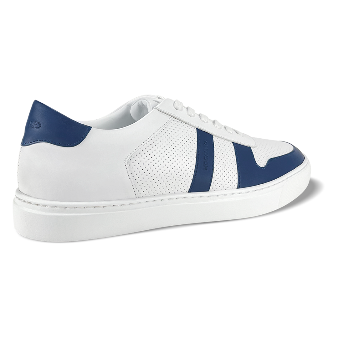 Otello Leather Court Sneaker – White/Blue