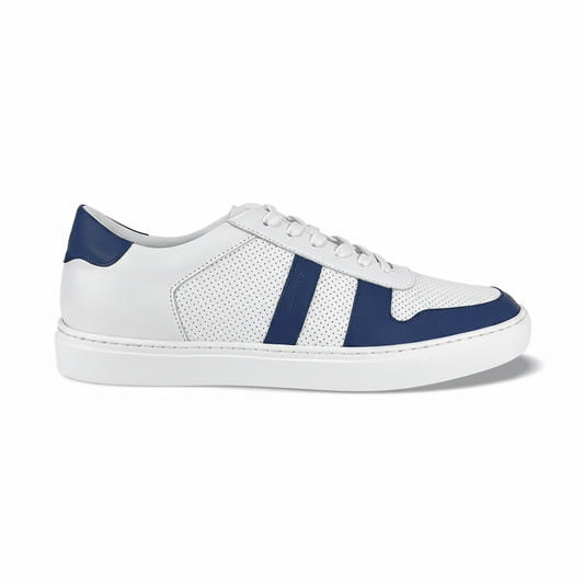 Otello Leather Court Sneaker – White/Blue