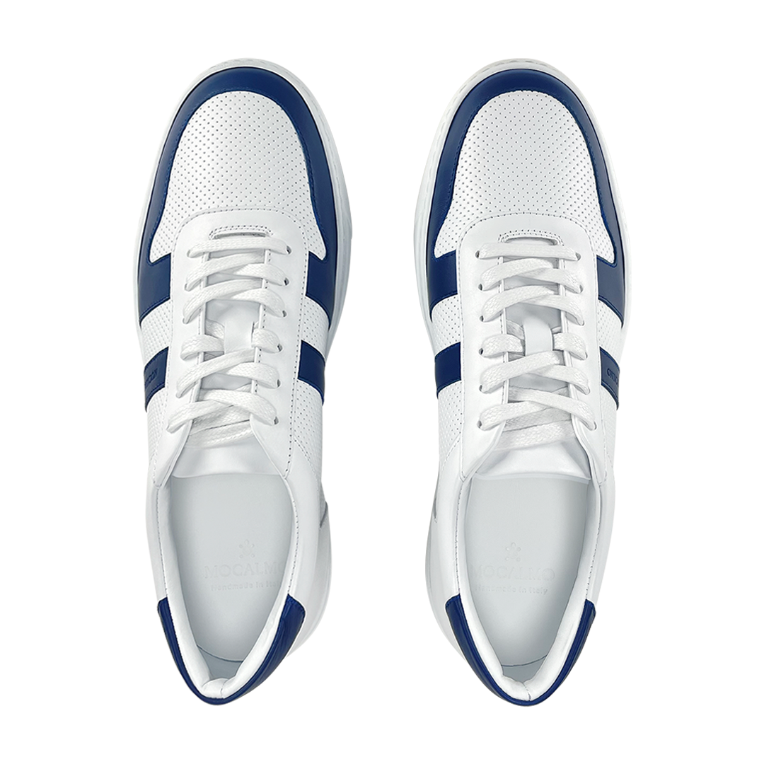 Otello Leather Court Sneaker – White/Blue